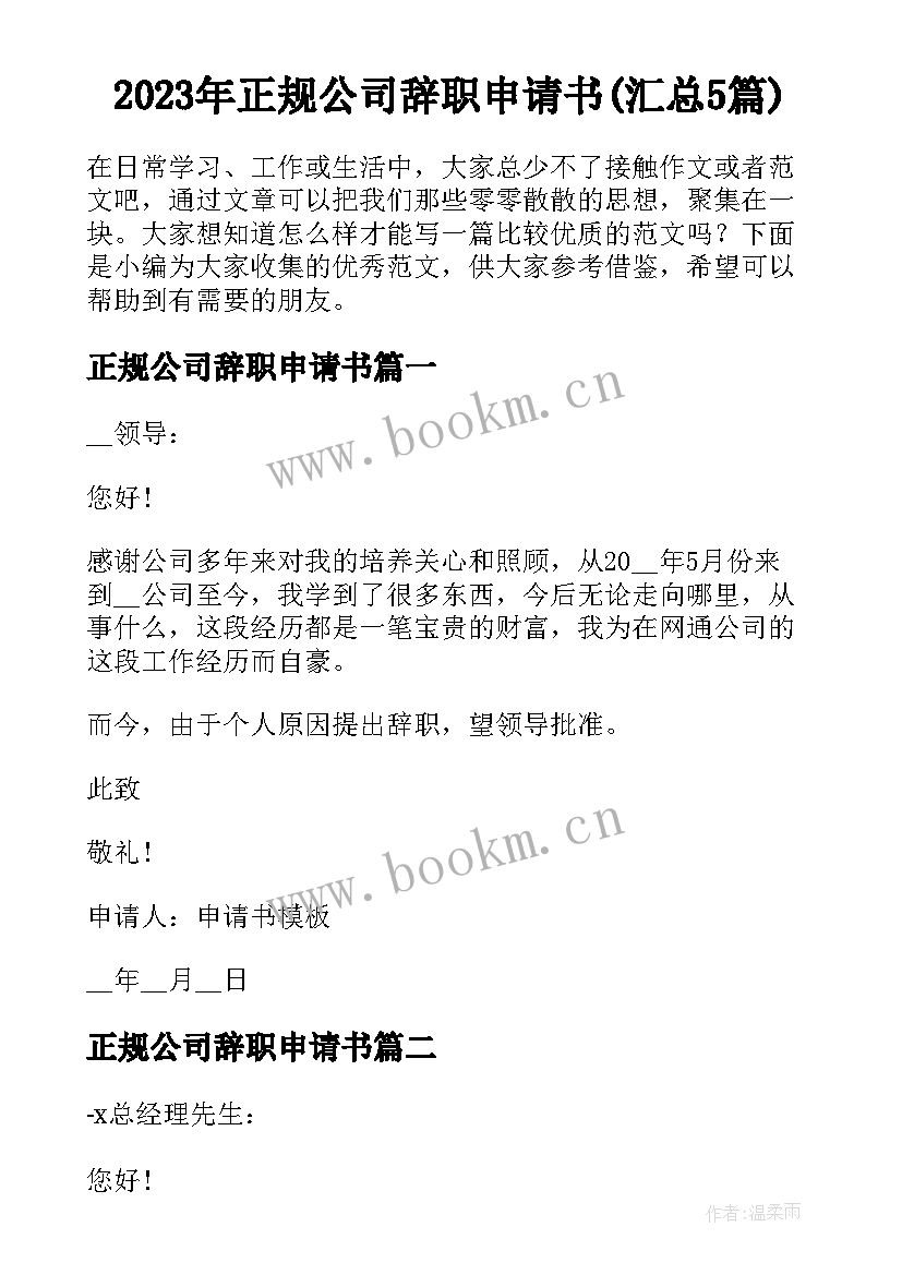 2023年正规公司辞职申请书(汇总5篇)