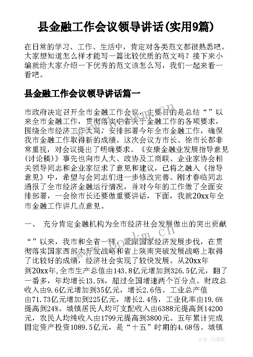 县金融工作会议领导讲话(实用9篇)