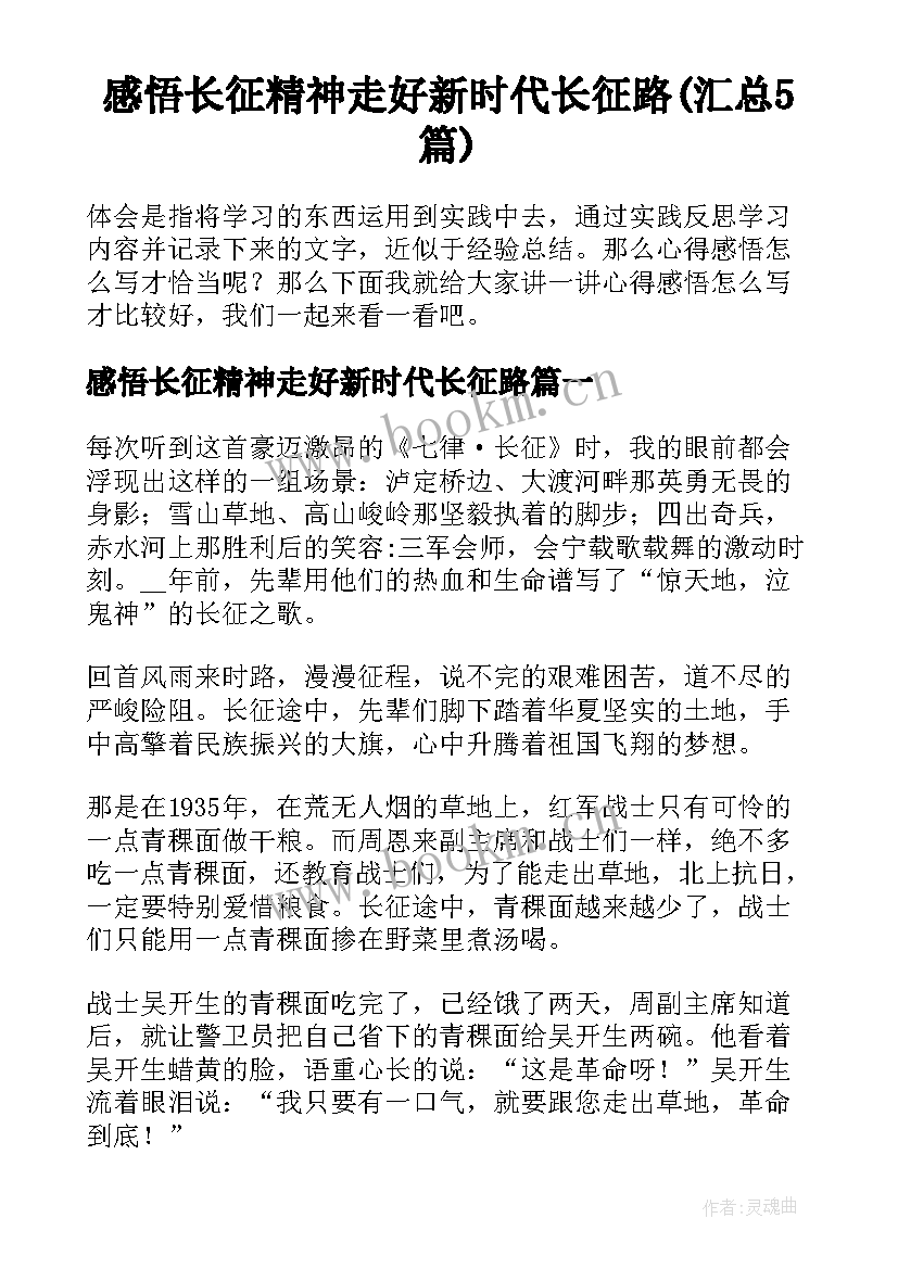 感悟长征精神走好新时代长征路(汇总5篇)