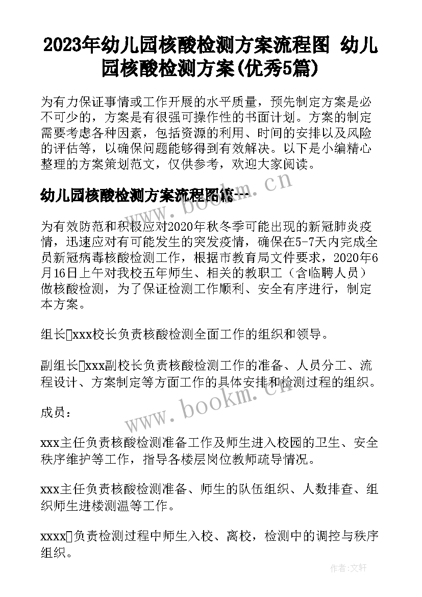 2023年幼儿园核酸检测方案流程图 幼儿园核酸检测方案(优秀5篇)