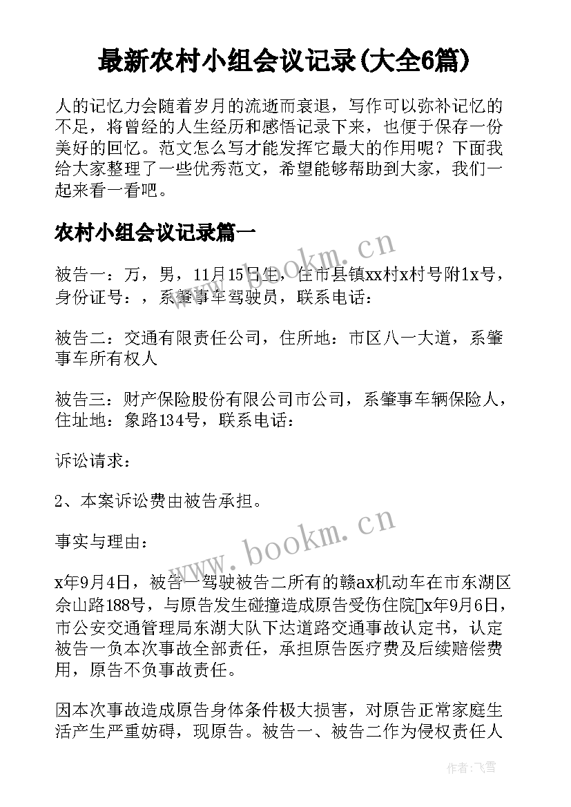 最新农村小组会议记录(大全6篇)