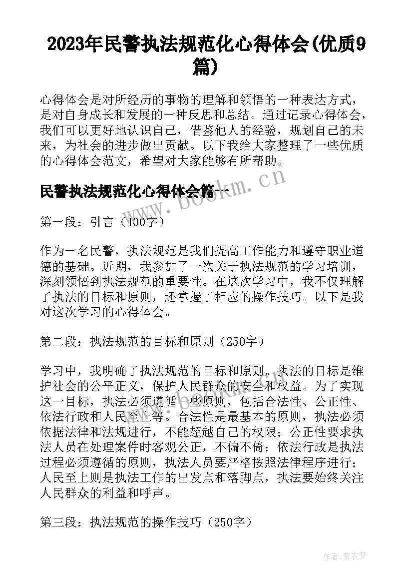 2023年民警执法规范化心得体会(优质9篇)