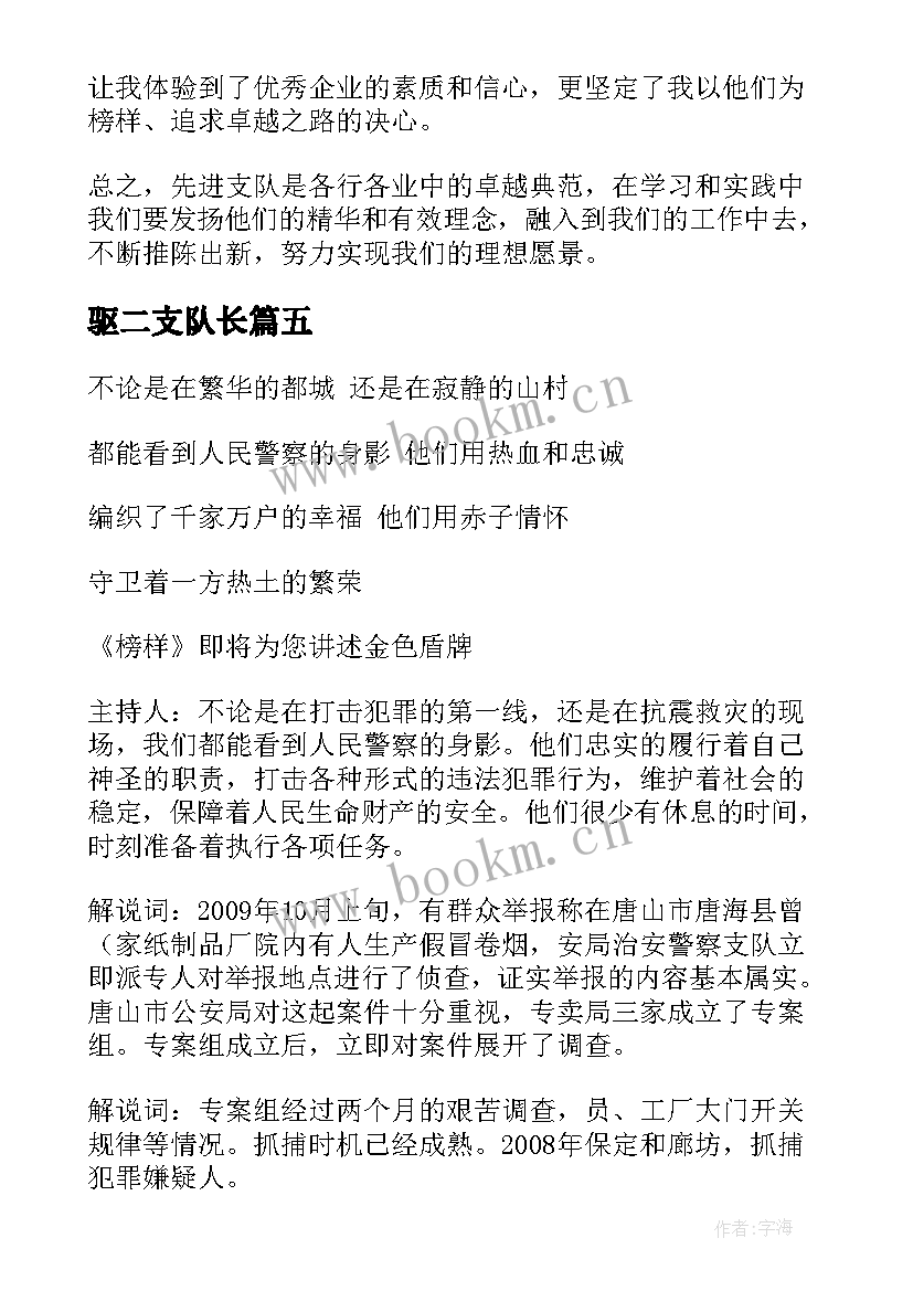 2023年驱二支队长 先进支队心得体会(优秀10篇)