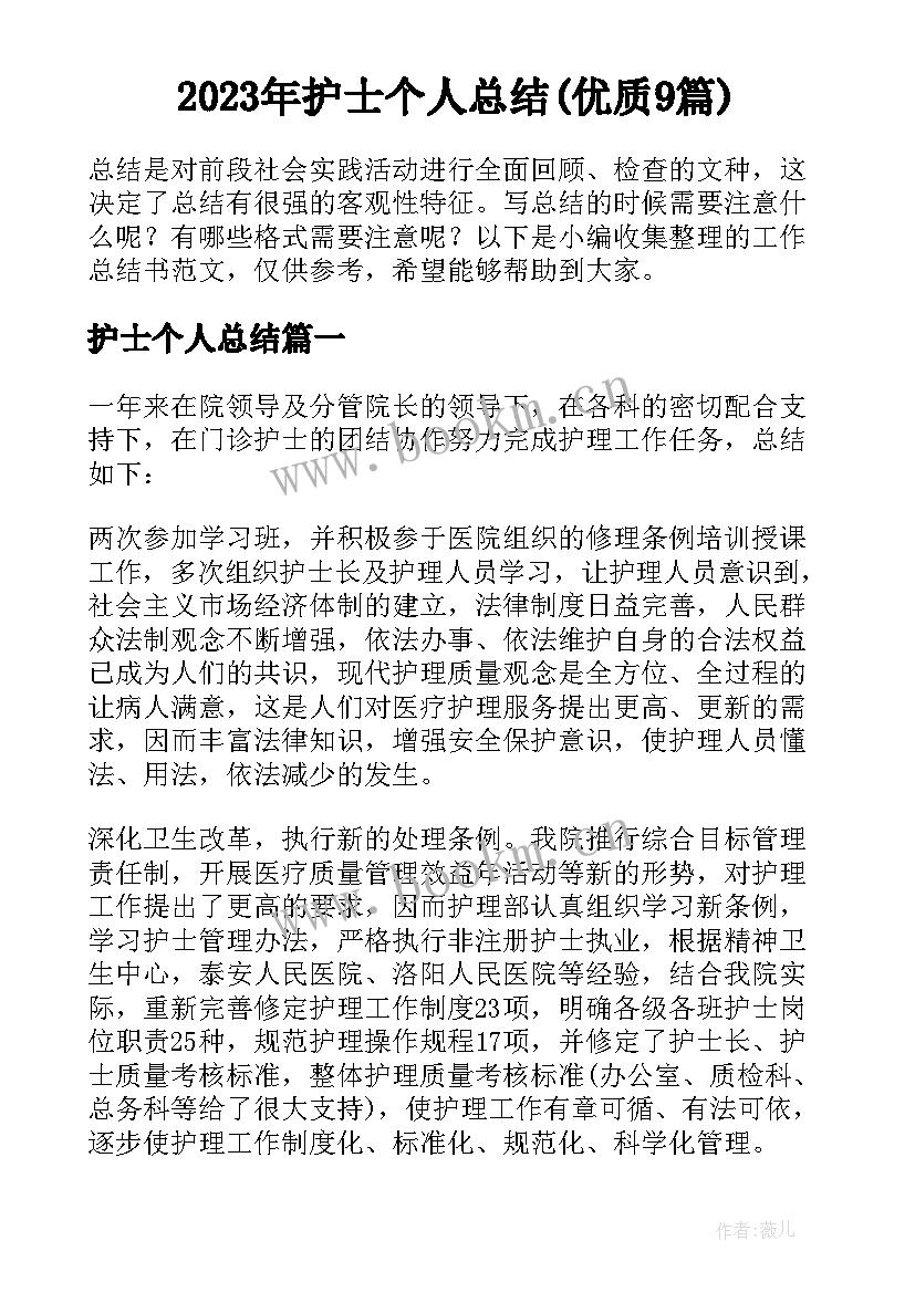 2023年护士个人总结(优质9篇)