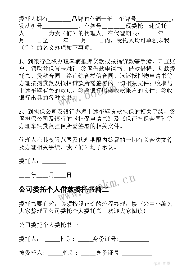 公司委托个人借款委托书 公司委托个人委托书(通用7篇)