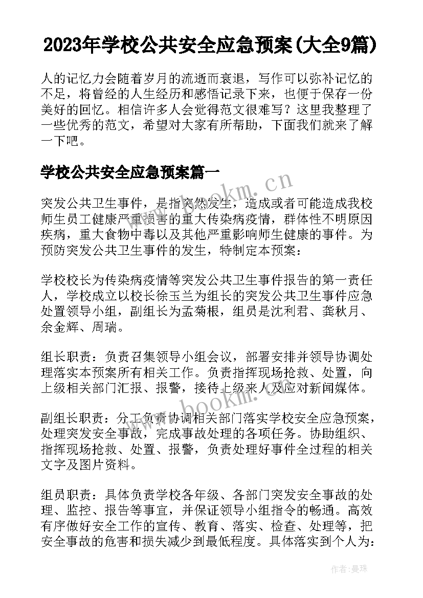 2023年学校公共安全应急预案(大全9篇)