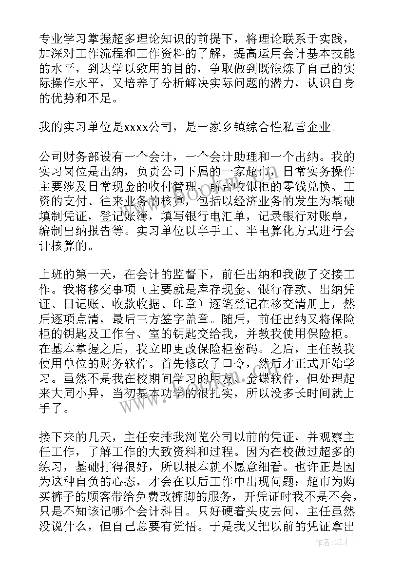 最新出纳顶岗实训报告总结(通用7篇)