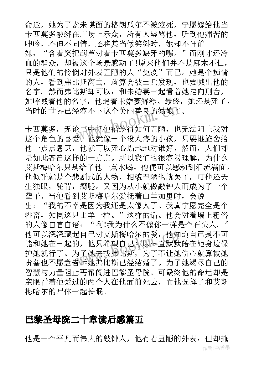 最新巴黎圣母院二十章读后感(优秀5篇)