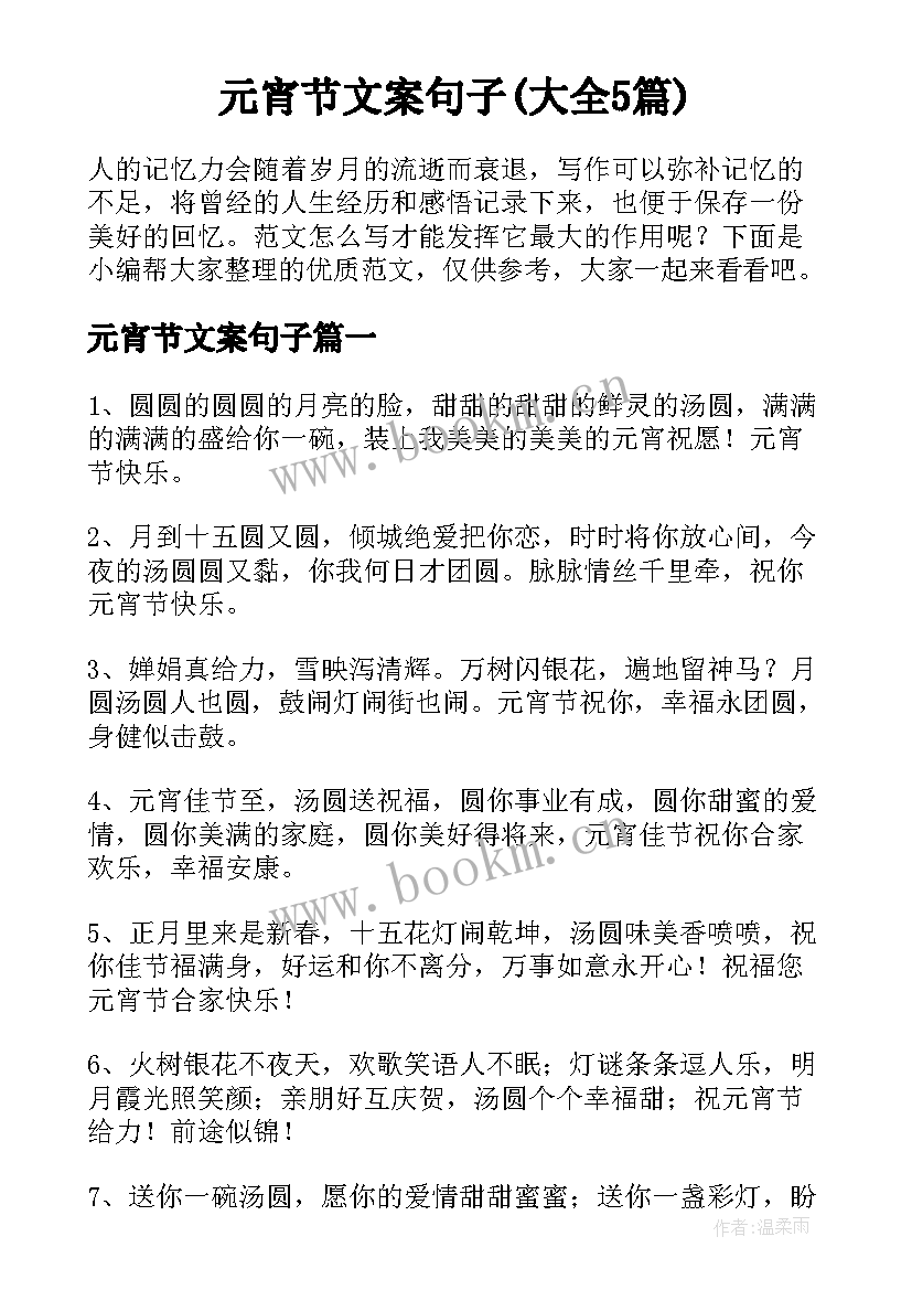 元宵节文案句子(大全5篇)