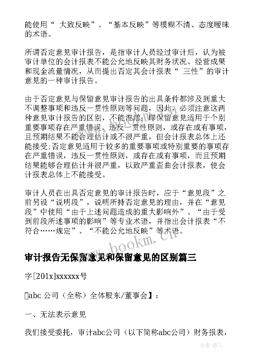 审计报告无保留意见和保留意见的区别(优质5篇)