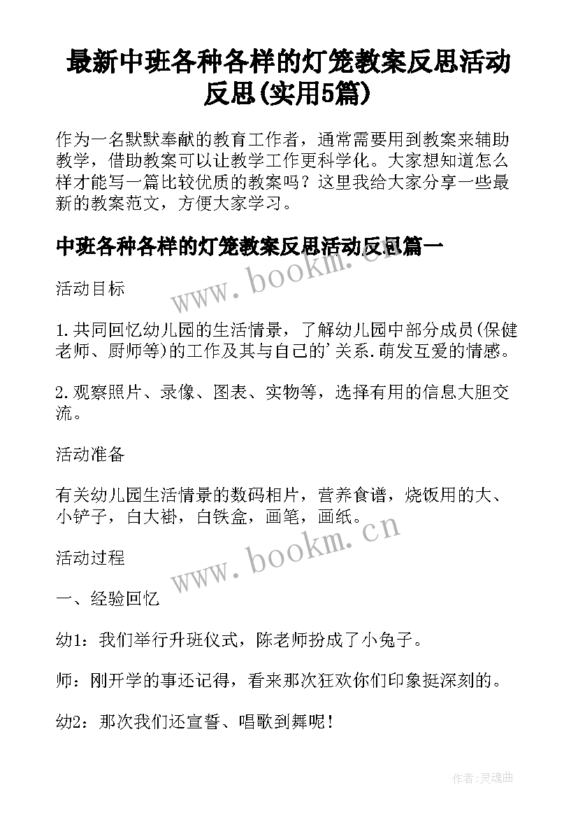 最新中班各种各样的灯笼教案反思活动反思(实用5篇)