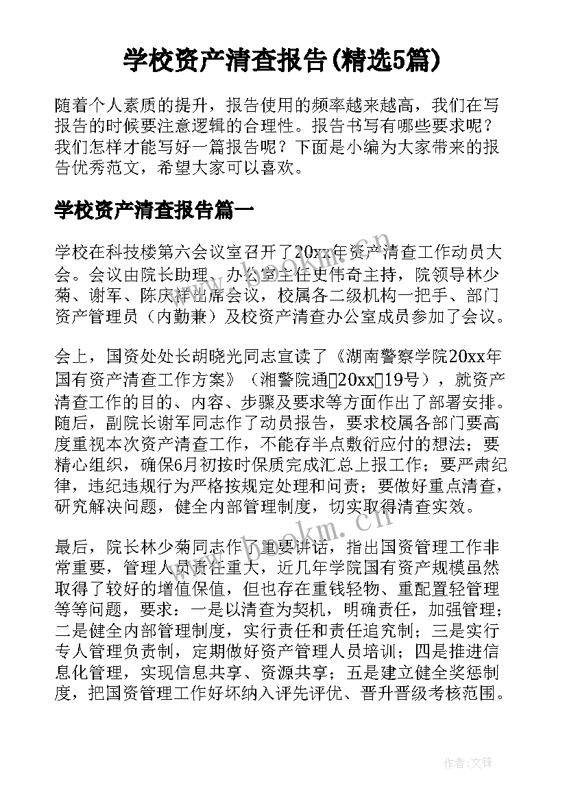 学校资产清查报告(精选5篇)