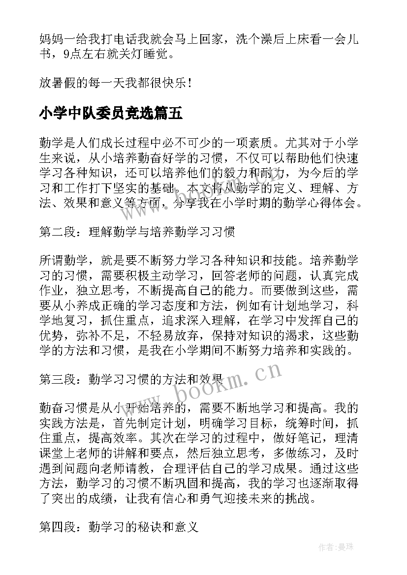 小学中队委员竞选 小学小学日记(优秀5篇)