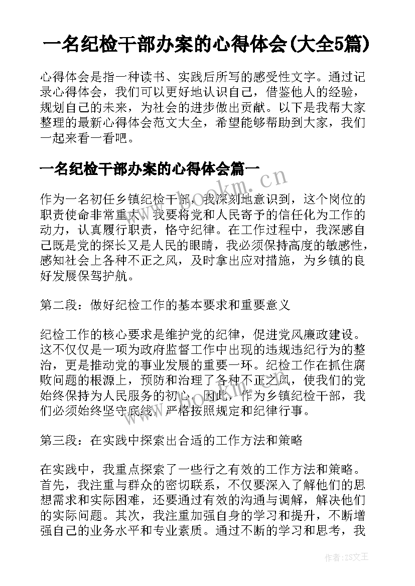 一名纪检干部办案的心得体会(大全5篇)