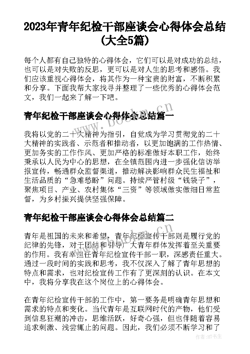 2023年青年纪检干部座谈会心得体会总结(大全5篇)