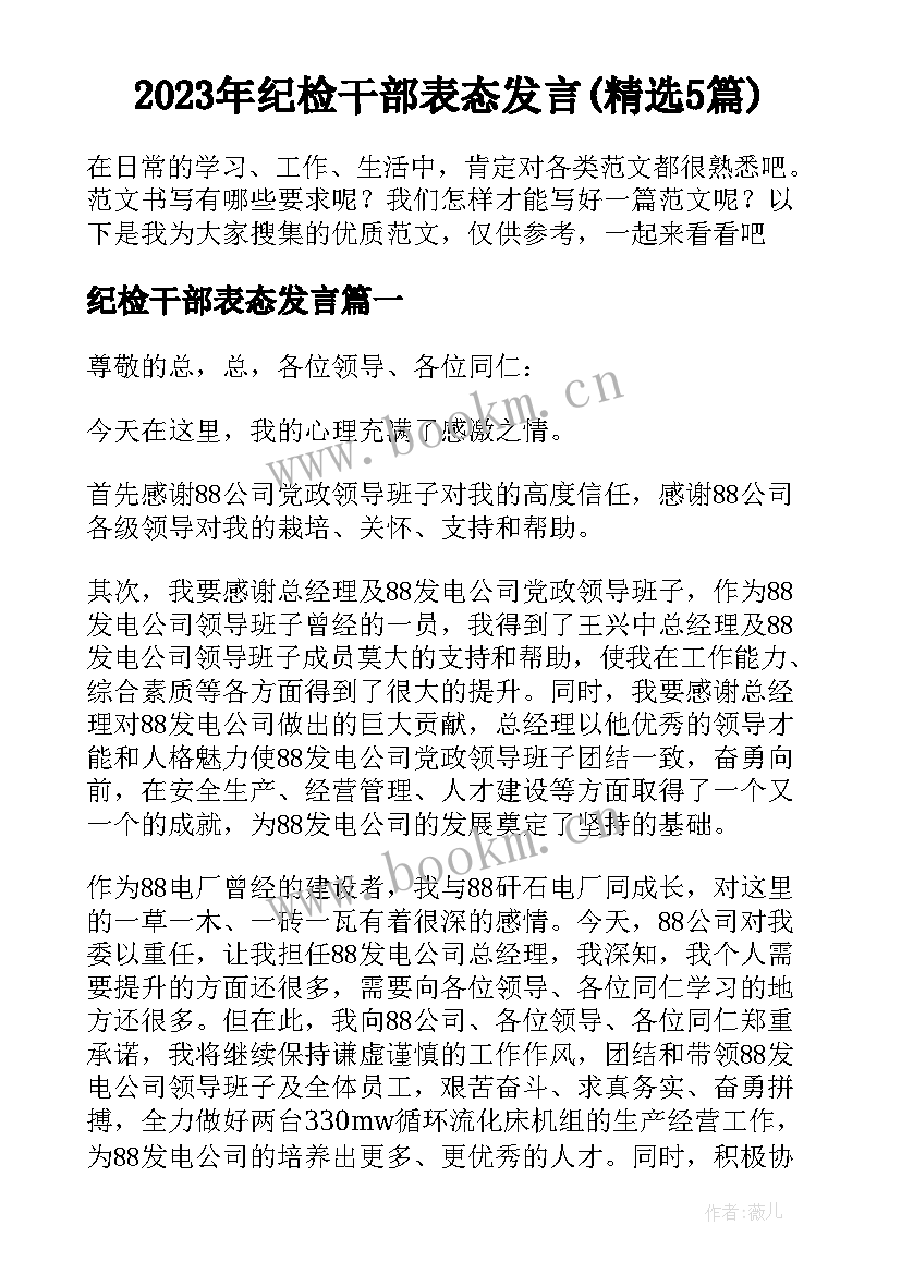 2023年纪检干部表态发言(精选5篇)