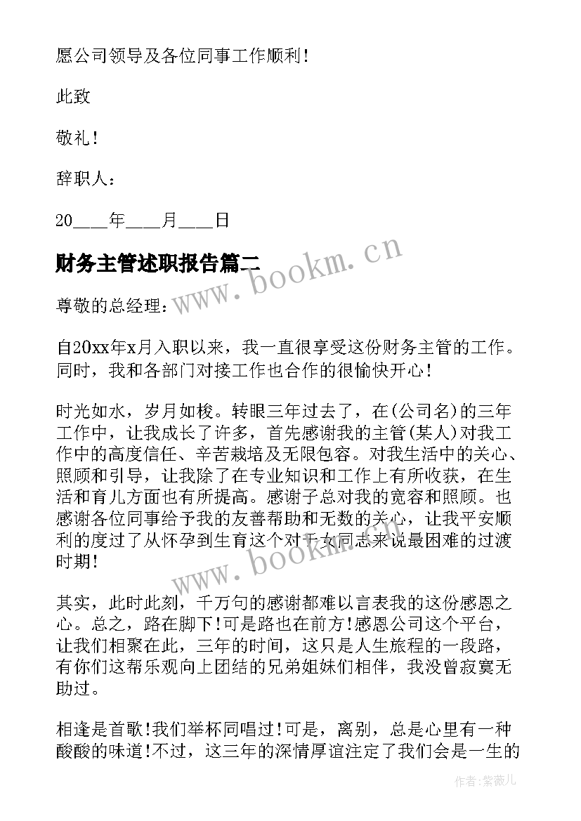 财务主管述职报告 财务主管的年度个人辞职报告(汇总5篇)