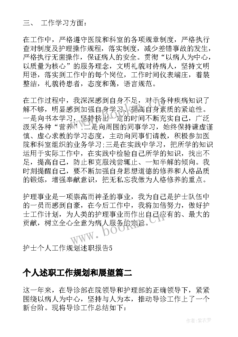 2023年个人述职工作规划和展望 护士个人工作规划述职报告(优秀5篇)