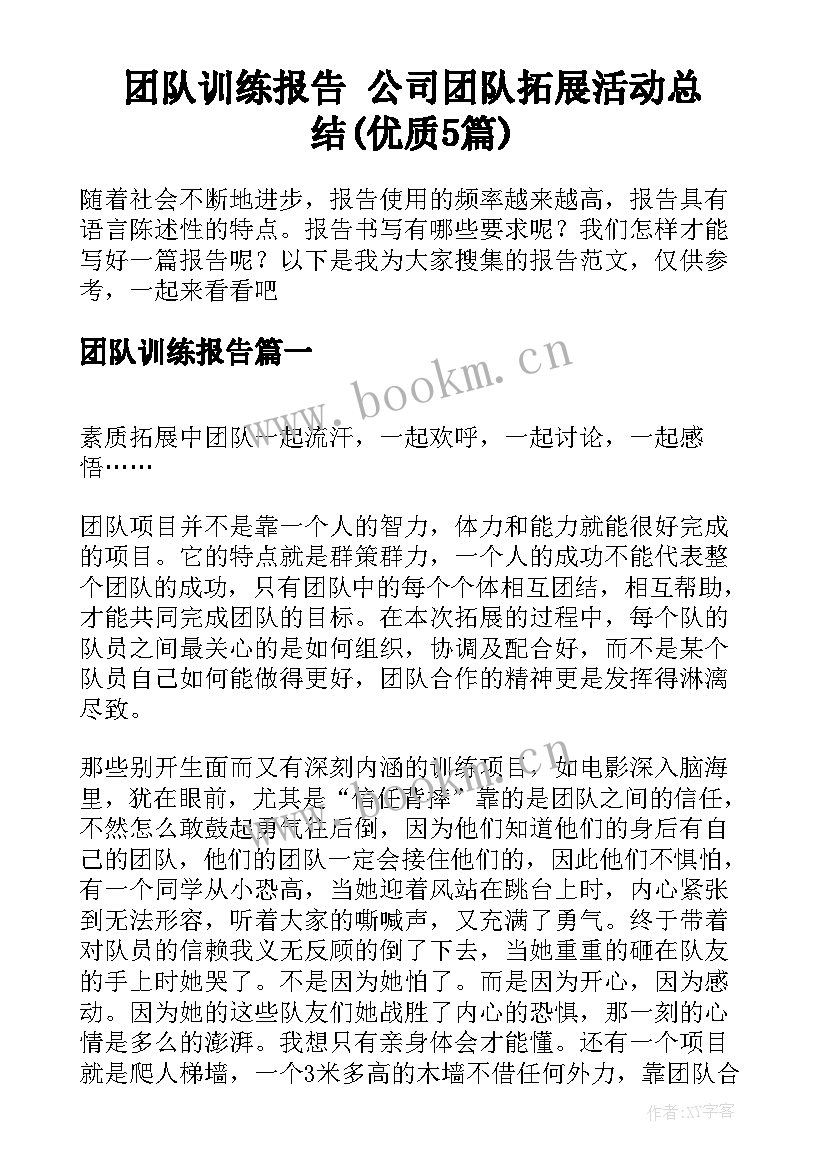 团队训练报告 公司团队拓展活动总结(优质5篇)