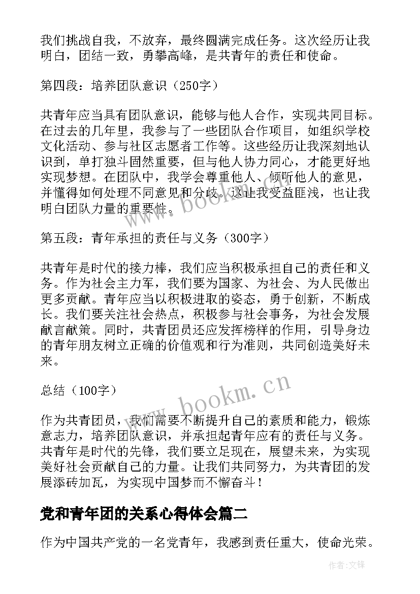 2023年党和青年团的关系心得体会(优质8篇)