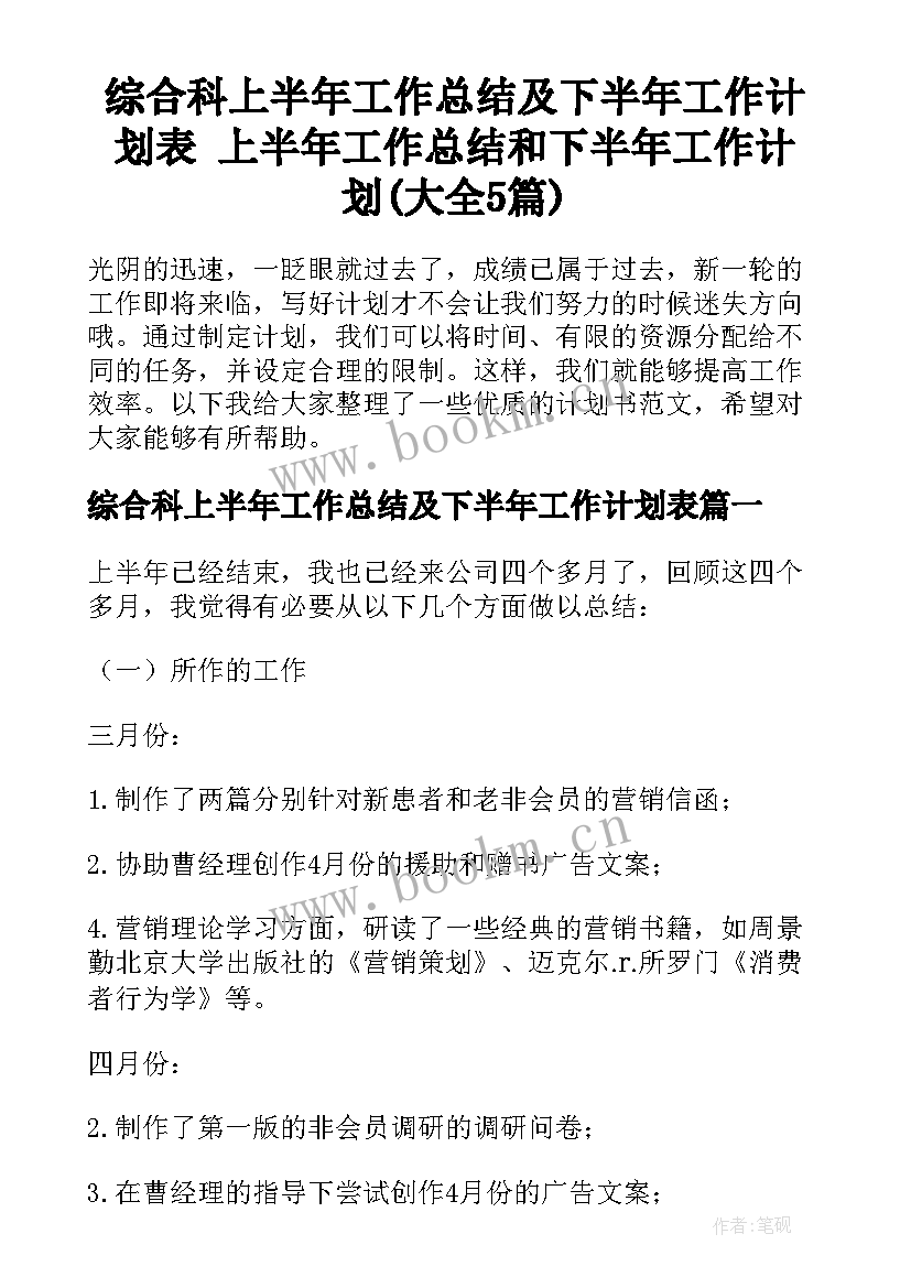 综合科上半年工作总结及下半年工作计划表 上半年工作总结和下半年工作计划(大全5篇)