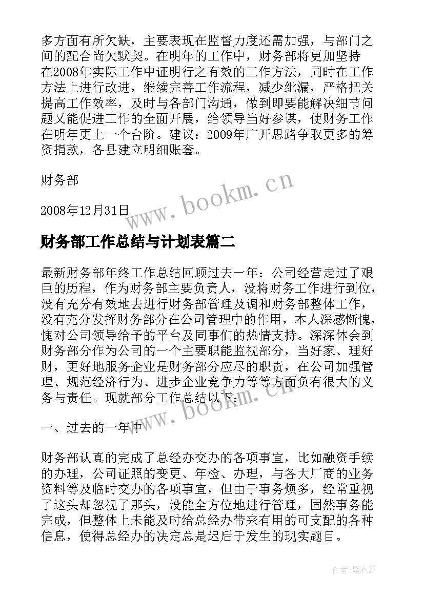 2023年财务部工作总结与计划表 财务部月度工作总结及计划表(模板5篇)