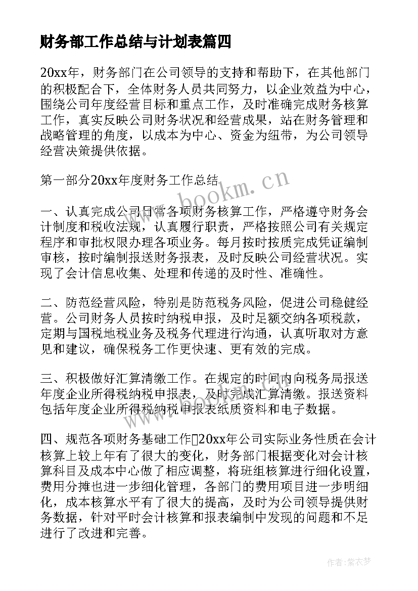 2023年财务部工作总结与计划表 财务部月度工作总结及计划表(模板5篇)