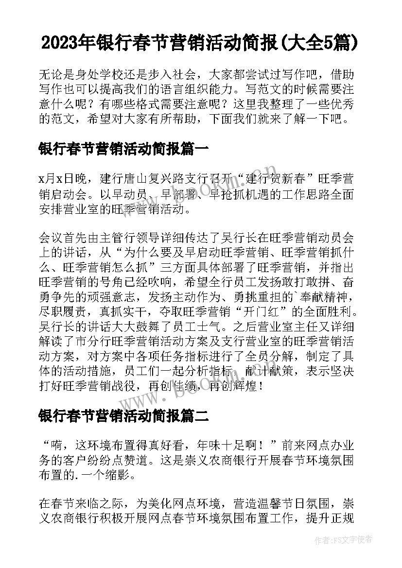 2023年银行春节营销活动简报(大全5篇)