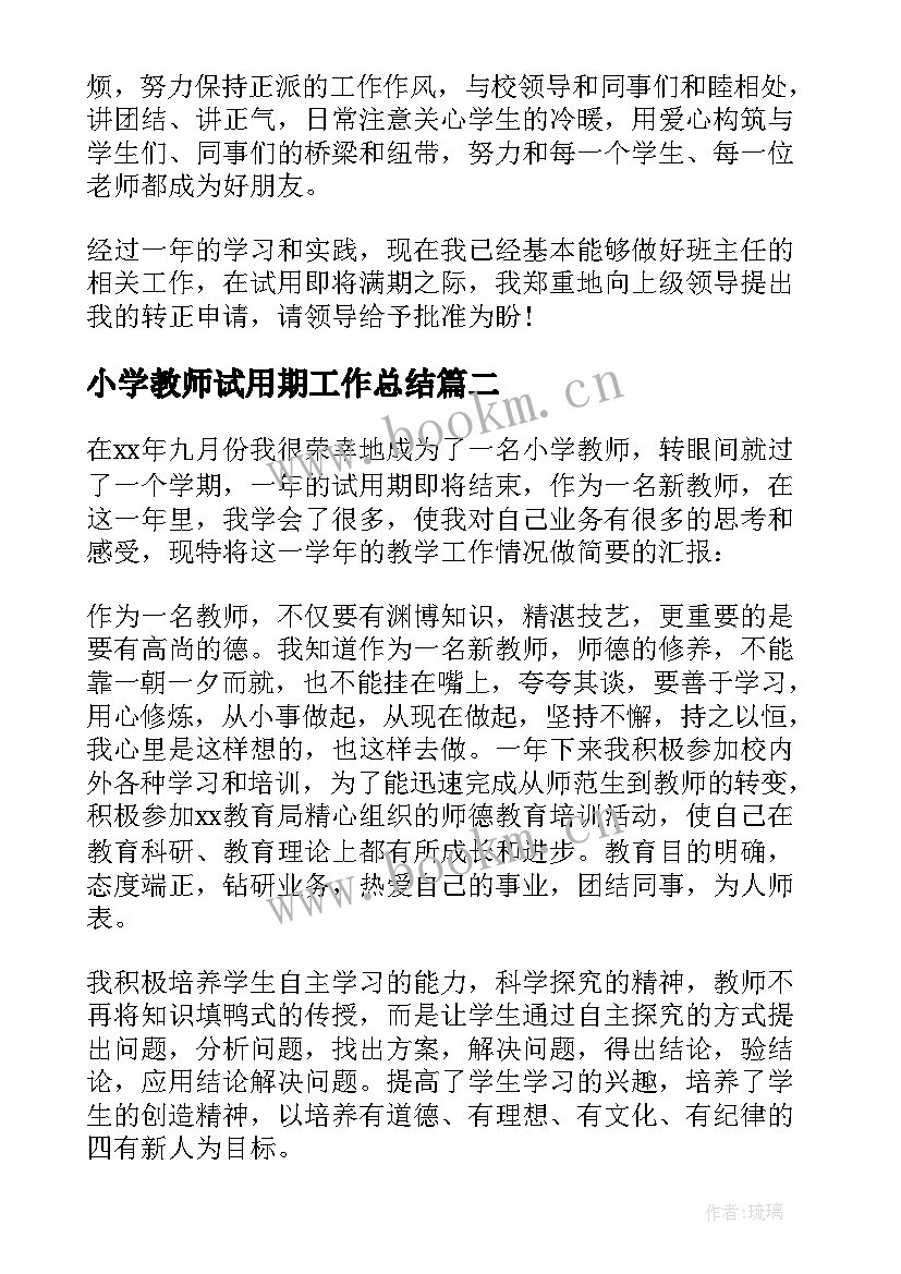 2023年小学教师试用期工作总结 小学教师试用期转正工作总结(优秀5篇)