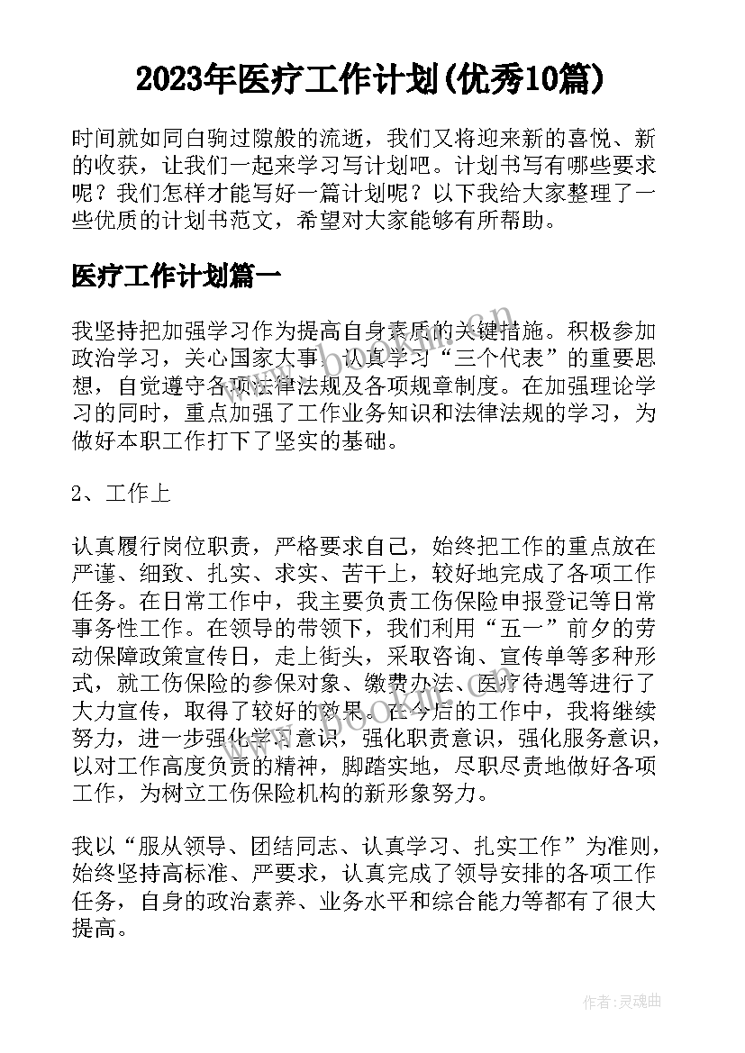 2023年医疗工作计划(优秀10篇)