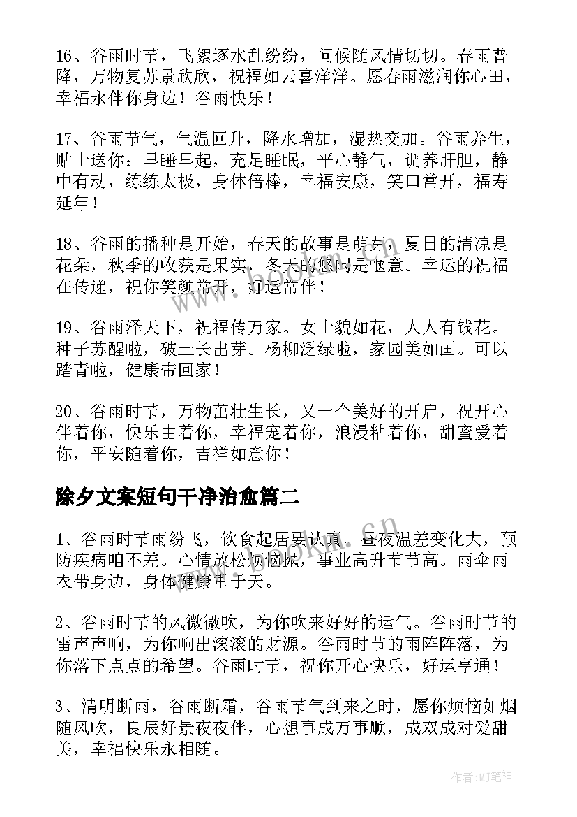 最新除夕文案短句干净治愈(通用5篇)