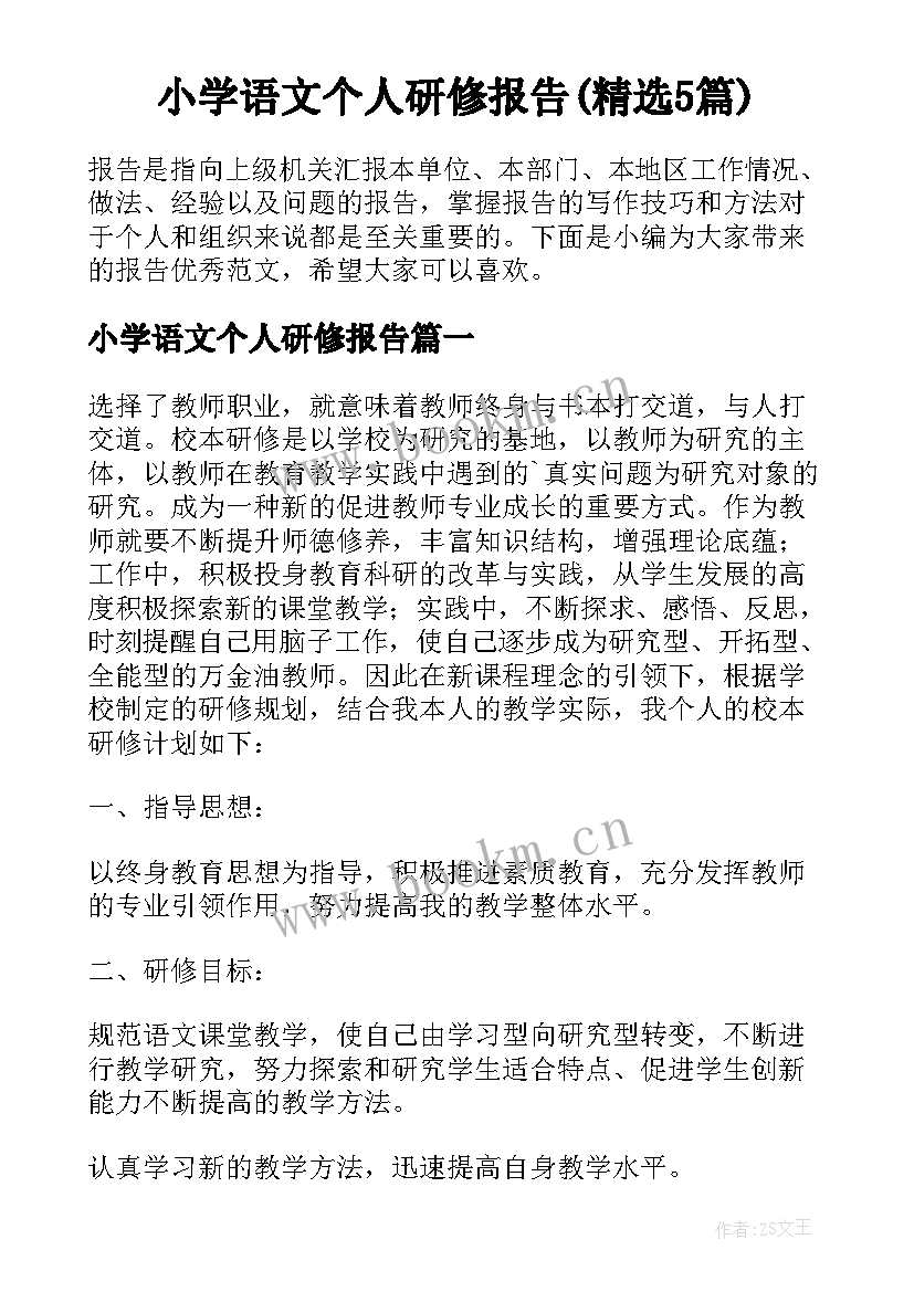 小学语文个人研修报告(精选5篇)