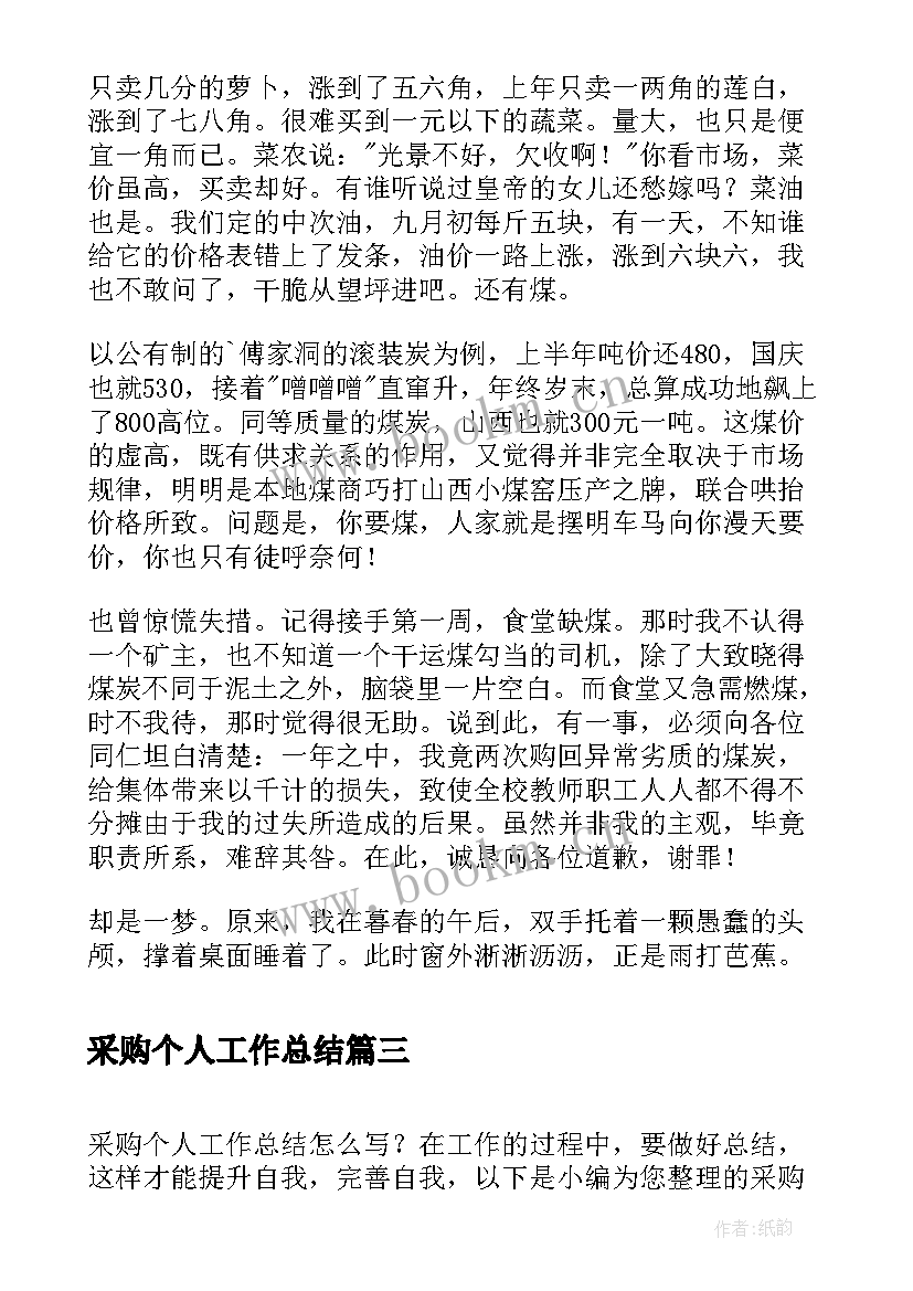 最新采购个人工作总结(模板7篇)