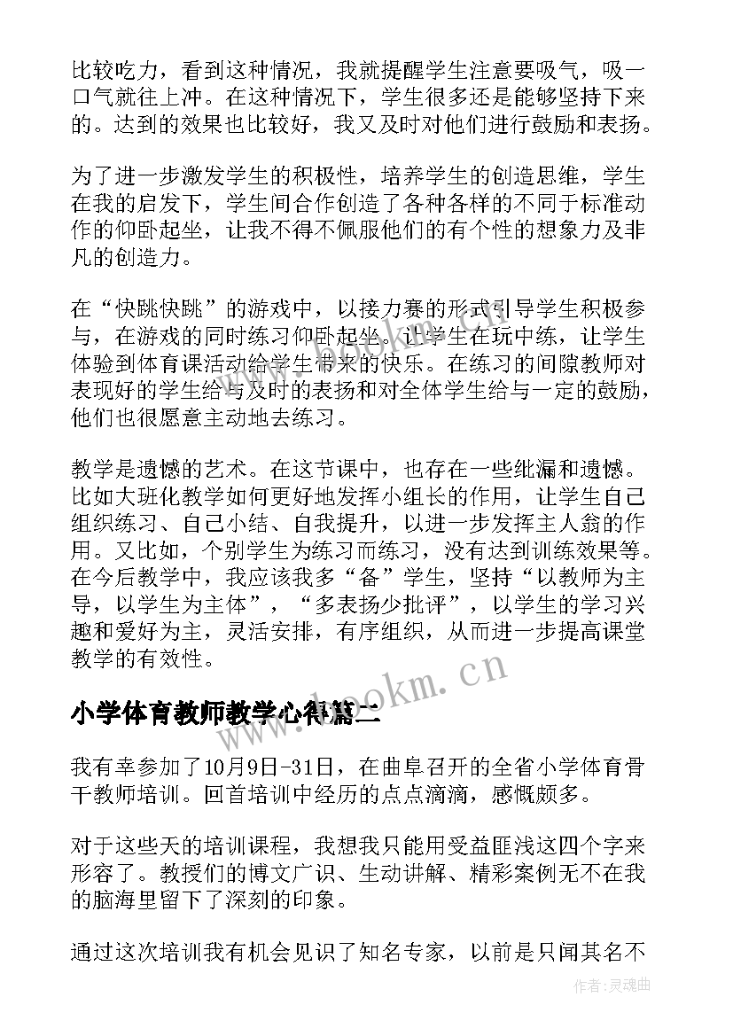 小学体育教师教学心得(优秀5篇)