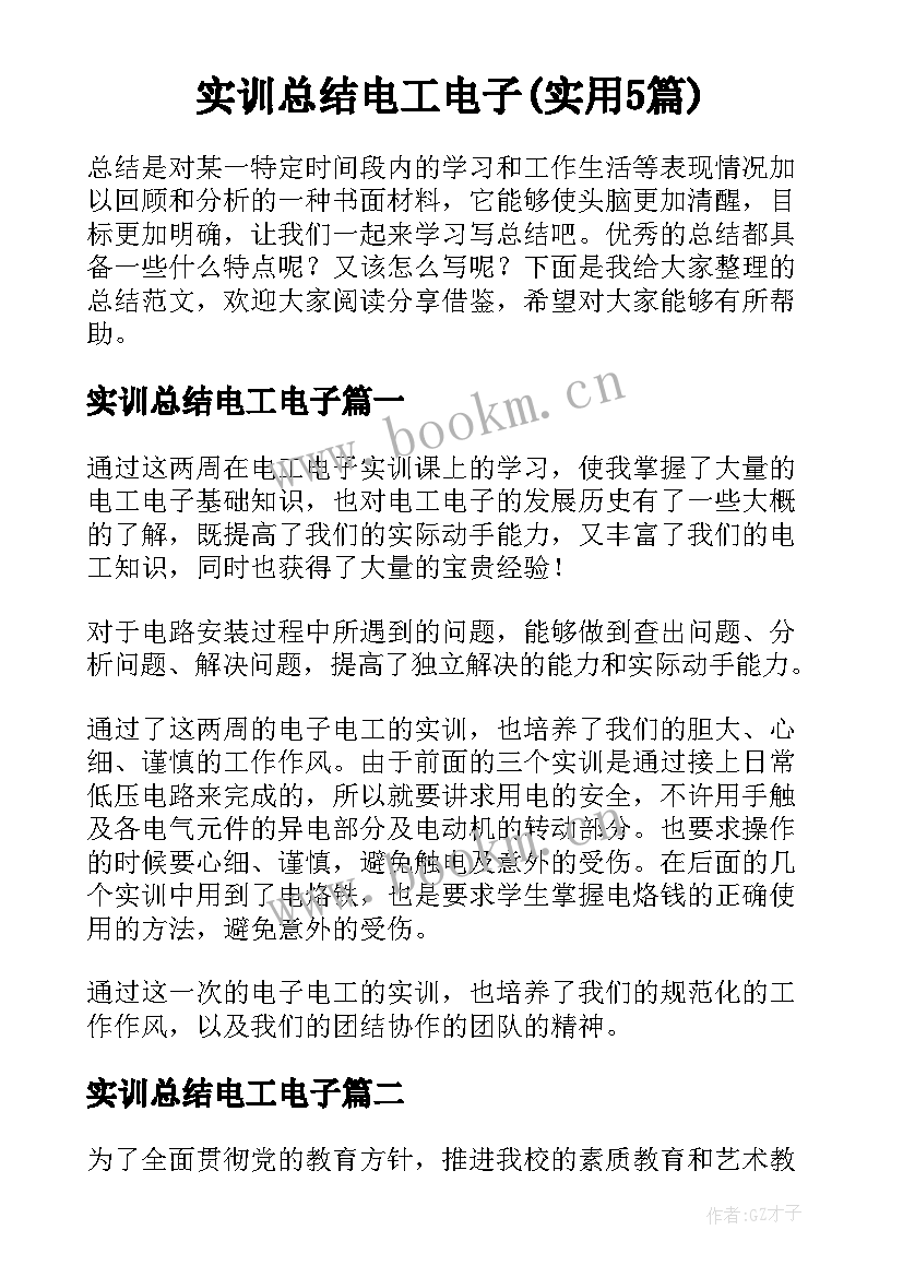 实训总结电工电子(实用5篇)