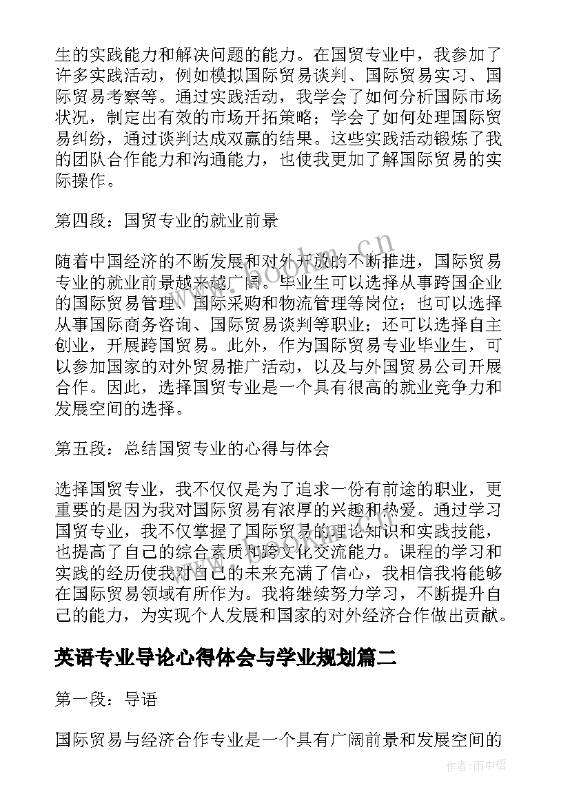 最新英语专业导论心得体会与学业规划 专业导论心得体会国贸(汇总6篇)