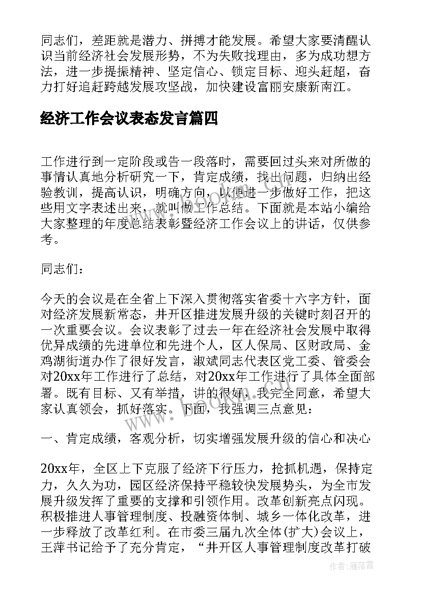 经济工作会议表态发言(通用5篇)