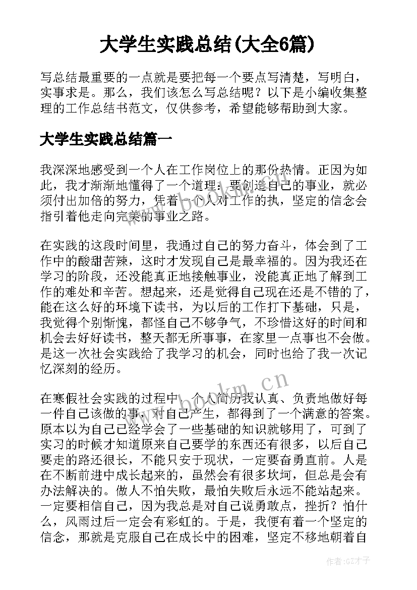 大学生实践总结(大全6篇)