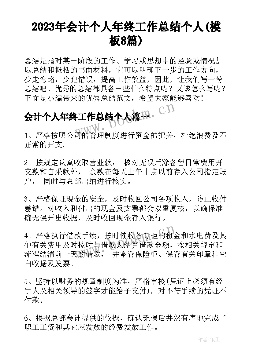 2023年会计个人年终工作总结个人(模板8篇)