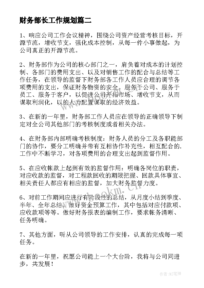 财务部长工作规划 财务部个人工作计划(优质8篇)