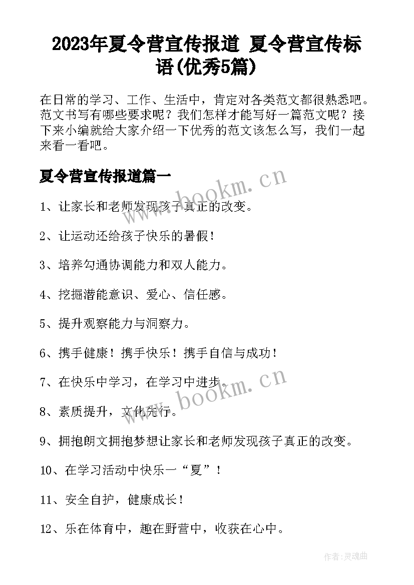 2023年夏令营宣传报道 夏令营宣传标语(优秀5篇)