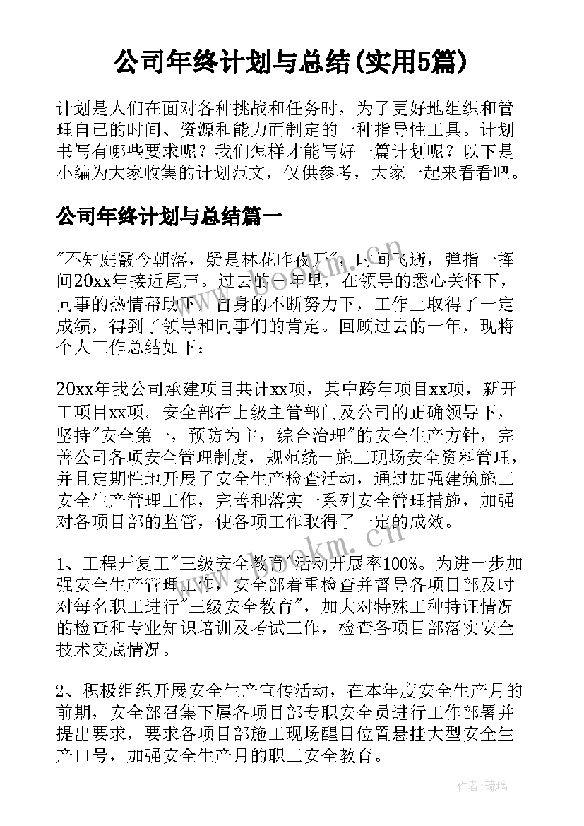 公司年终计划与总结(实用5篇)