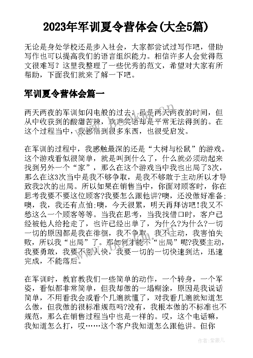 2023年军训夏令营体会(大全5篇)