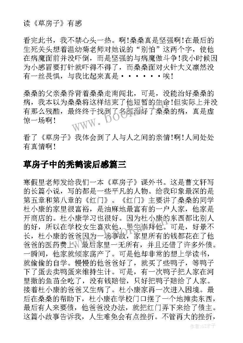 2023年草房子中的秃鹤读后感(实用5篇)