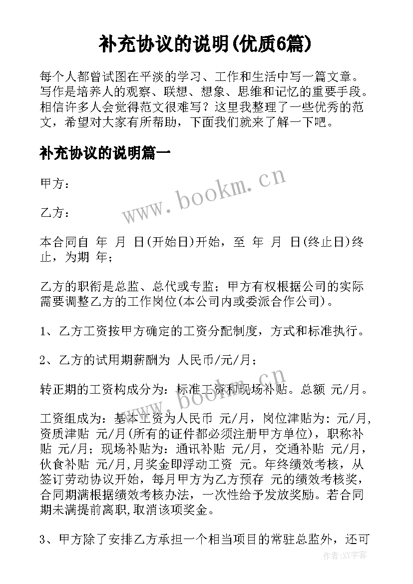 补充协议的说明(优质6篇)