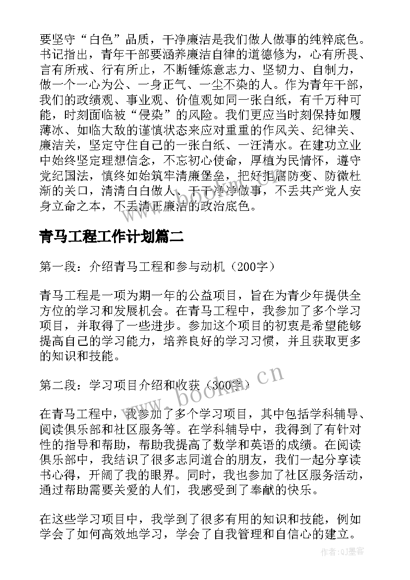 青马工程工作计划(精选5篇)