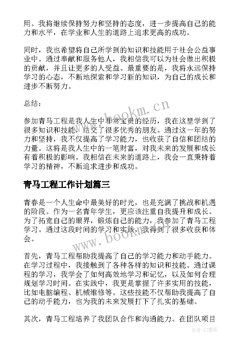 青马工程工作计划(精选5篇)