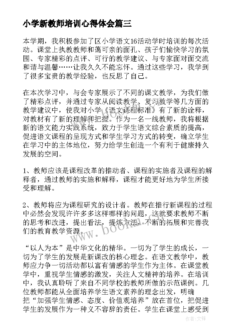 2023年小学新教师培训心得体会 教师培训小学心得体会(汇总5篇)