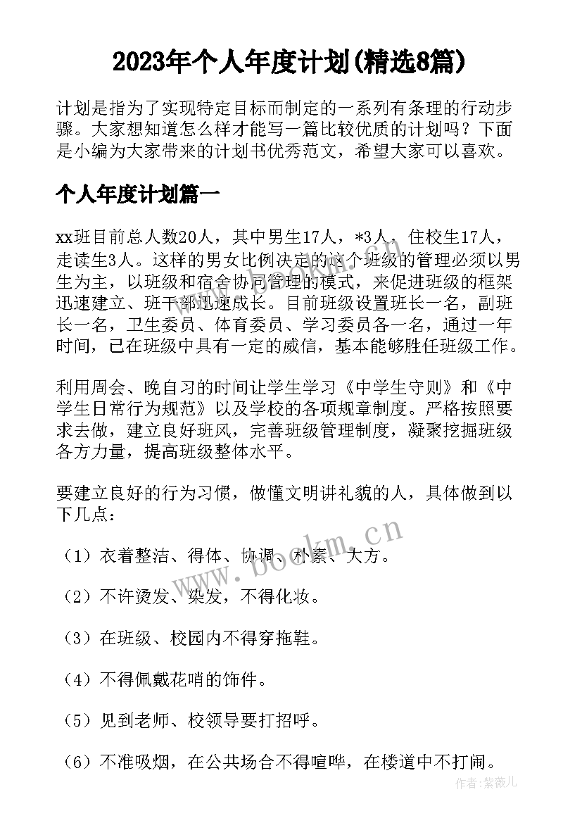 2023年个人年度计划(精选8篇)