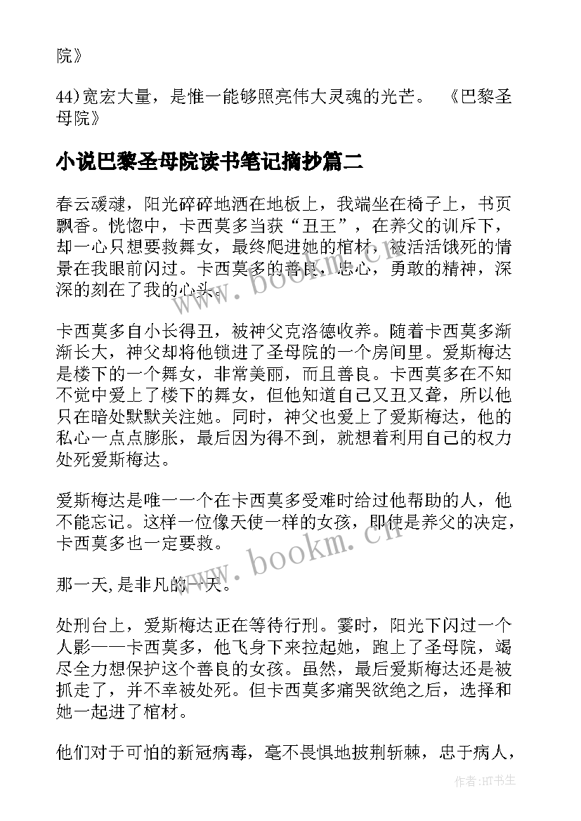 2023年小说巴黎圣母院读书笔记摘抄(模板5篇)